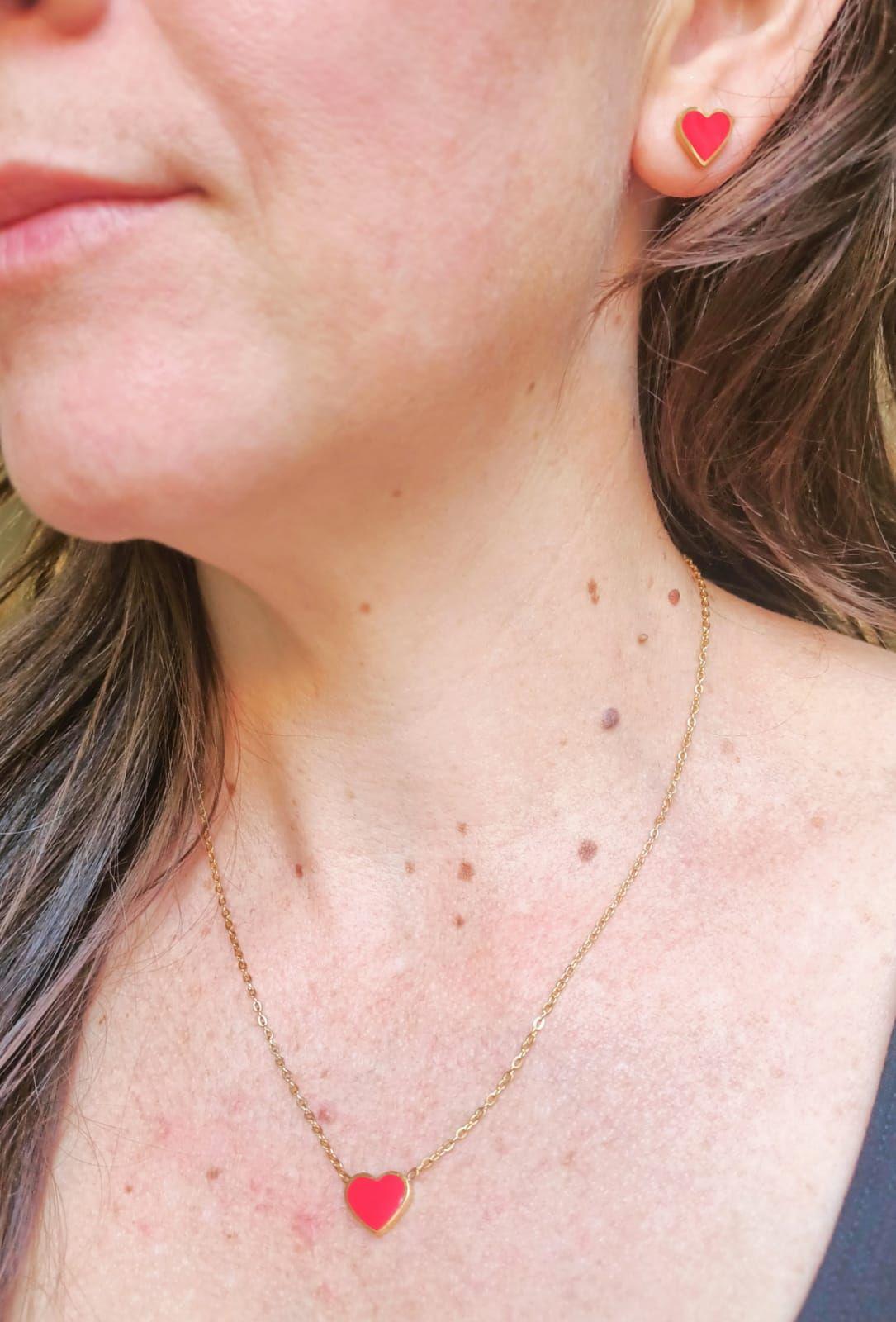 Colgante Corazon Rojo Hipoalergenico Chapado En Oro 18k Niña-8