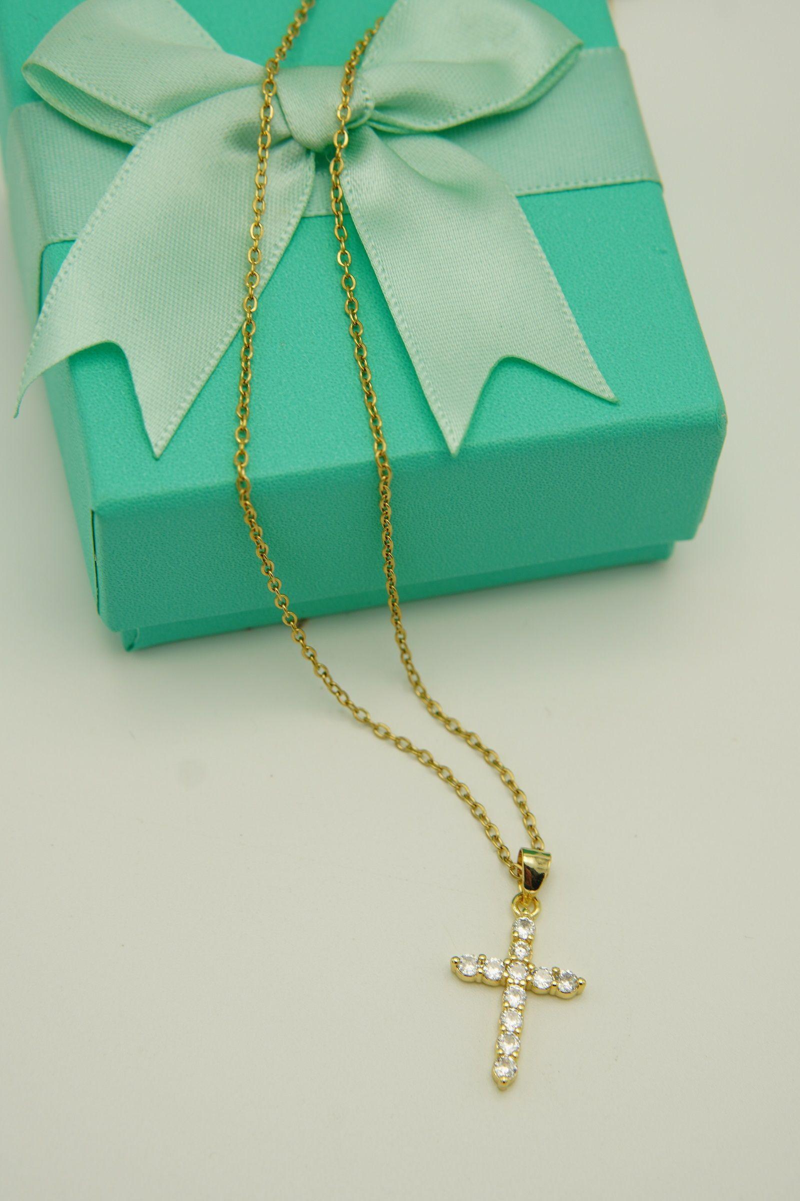 Colgante Cruz De Zirconias Aaa Chapadas En Oro 18k Religión-1