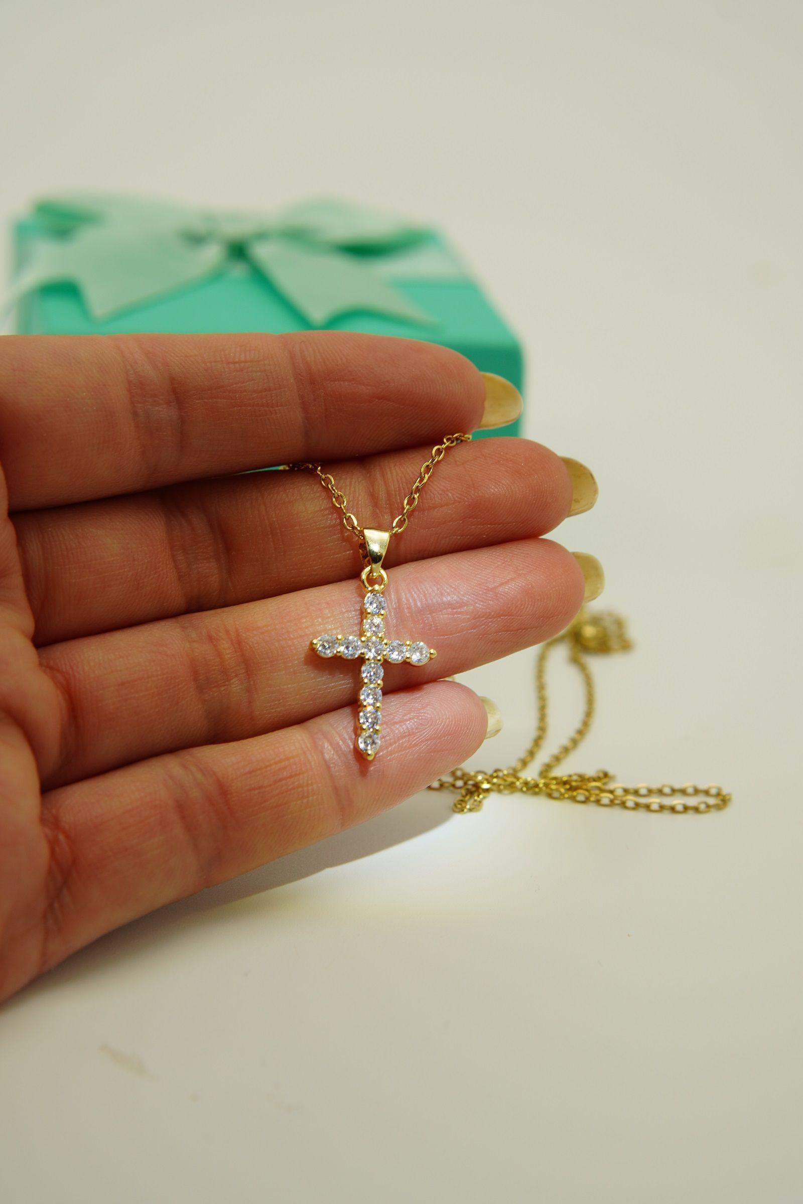 Colgante Cruz De Zirconias Aaa Chapadas En Oro 18k Religión-4