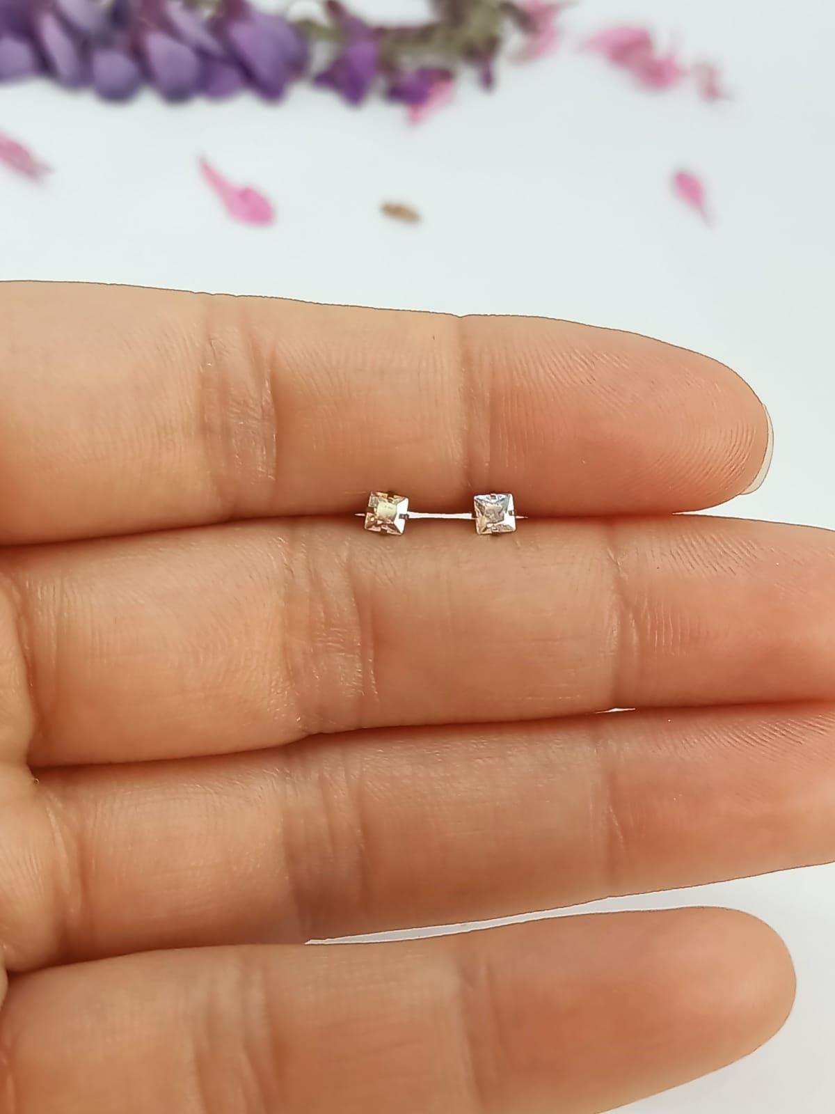 Aros Punto de Luz Acero Inoxidable Tornasol Zirconio Cuadrado 3mm-4