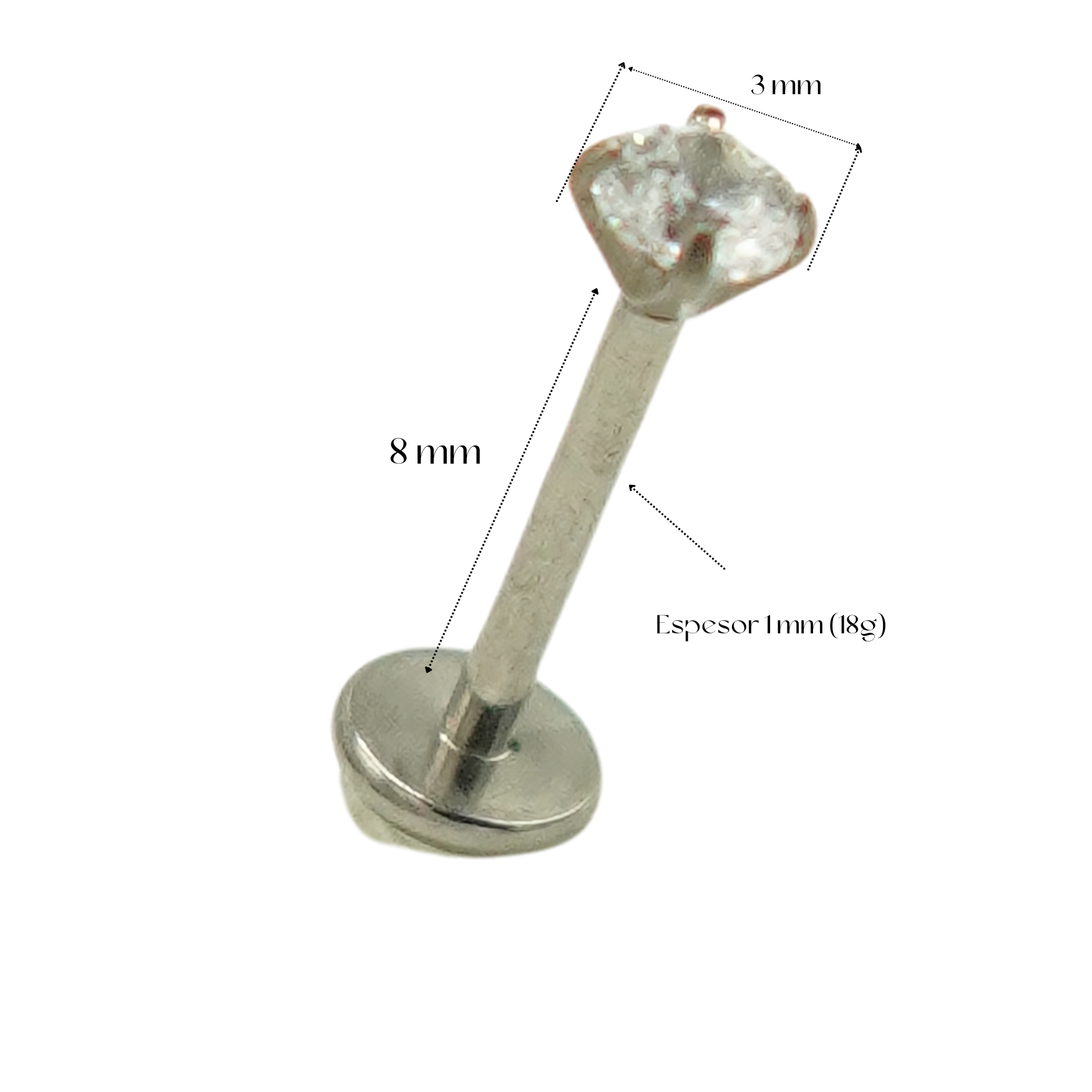 Piercing Labret Perno Tornillo Punto Luz Titanio Astm F136-2