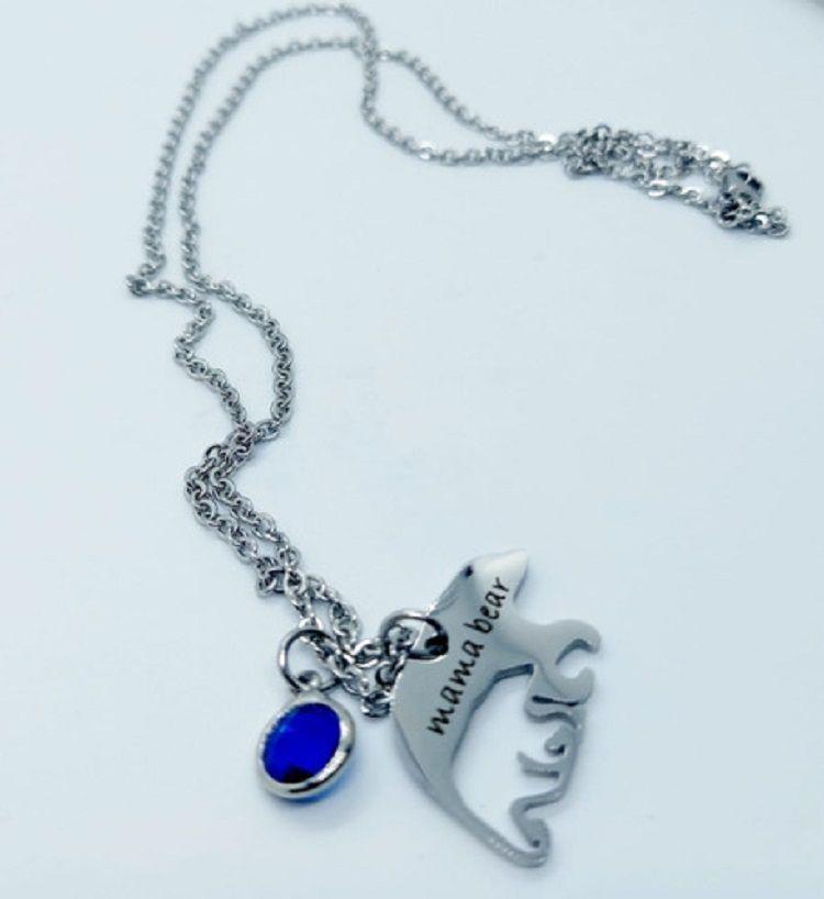 Colgante Collar Largo Mama Bear amor de Madre e Hijo azul oscuro-2