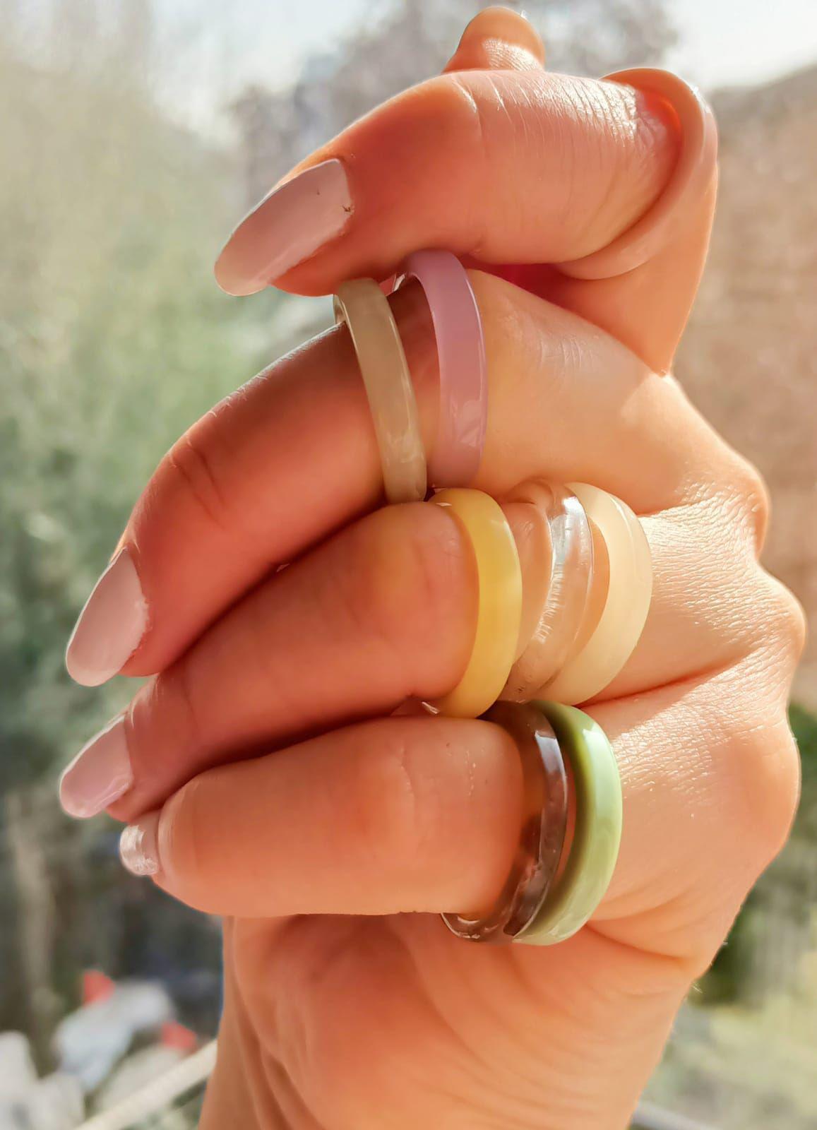 Set 8 Anillos Resina Colores Juvenil Frescos Coloridos Midi-3