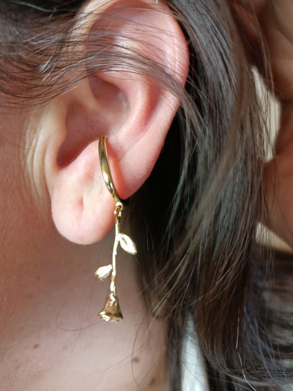 Aro Pendiente Largo Rosa Sin Hoyos earcuff bañado en oro Por Unidad-1