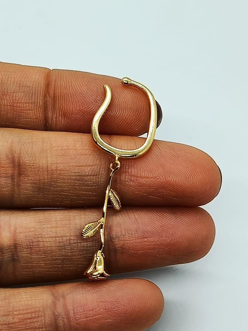 Aro Pendiente Largo Rosa Sin Hoyos earcuff bañado en oro Por Unidad-5