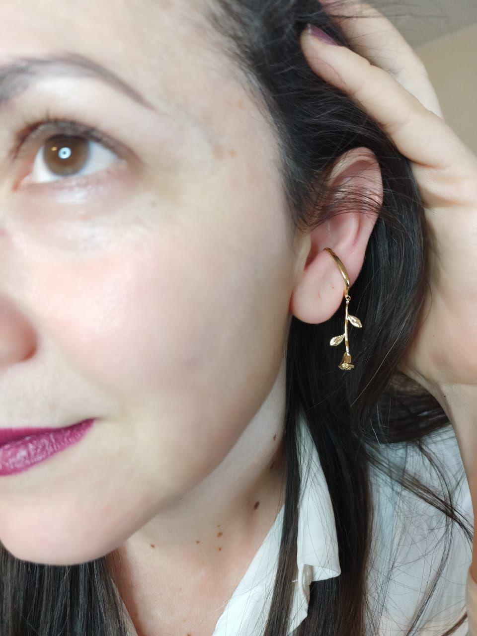 Aro Pendiente Largo Rosa Sin Hoyos earcuff bañado en oro Por Unidad-3