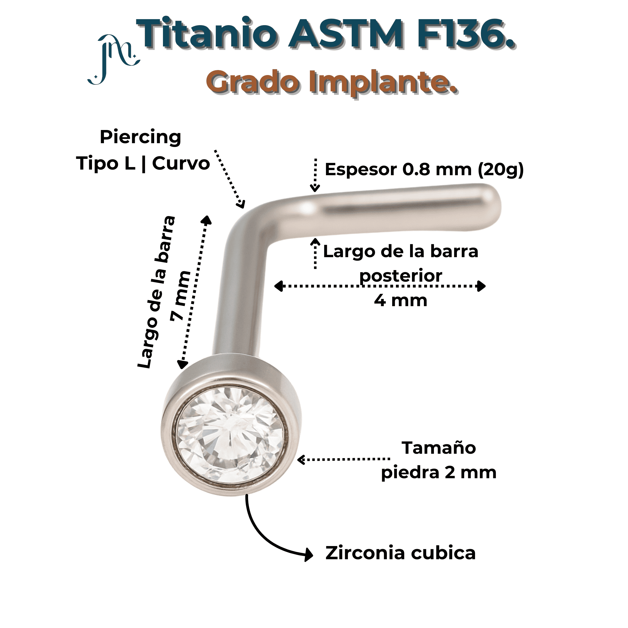 Piercing Nostril Tipo L Titanio Astm F136 20g 2mm Nariz-1