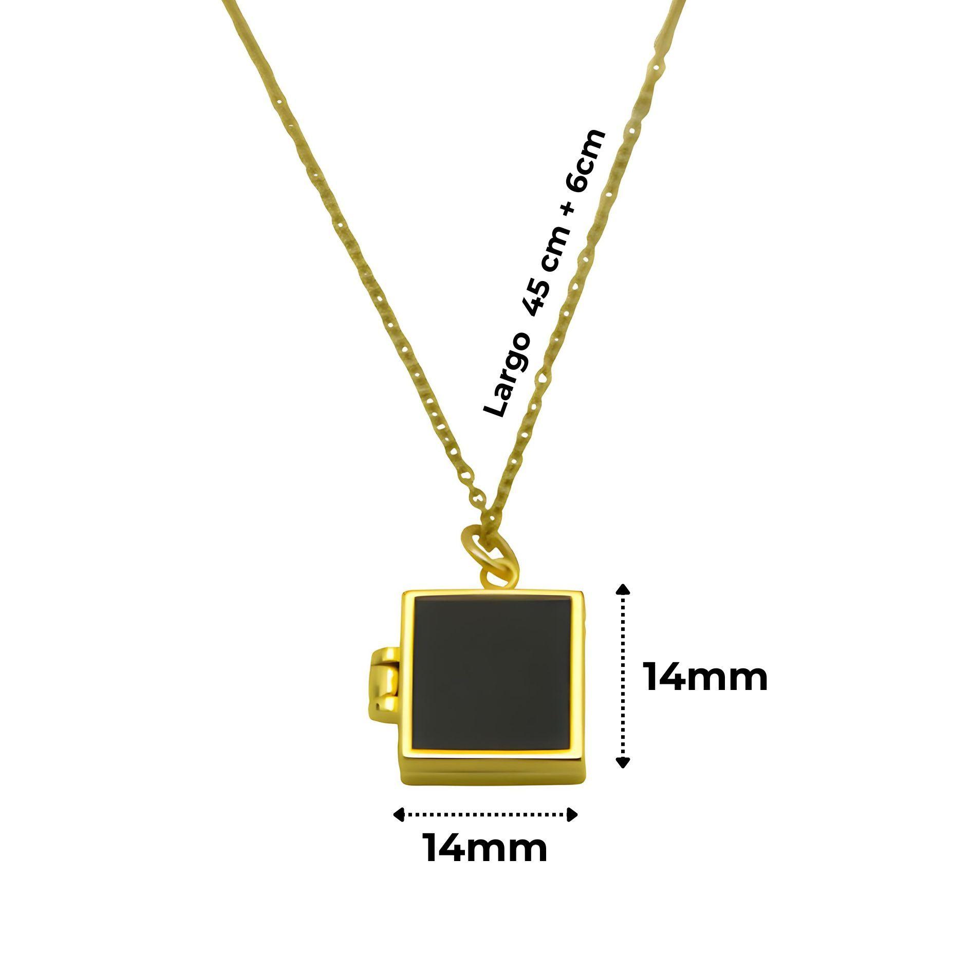 Colgante Relicario Negro Collar Guardafoto Chapado Oro 18k-5