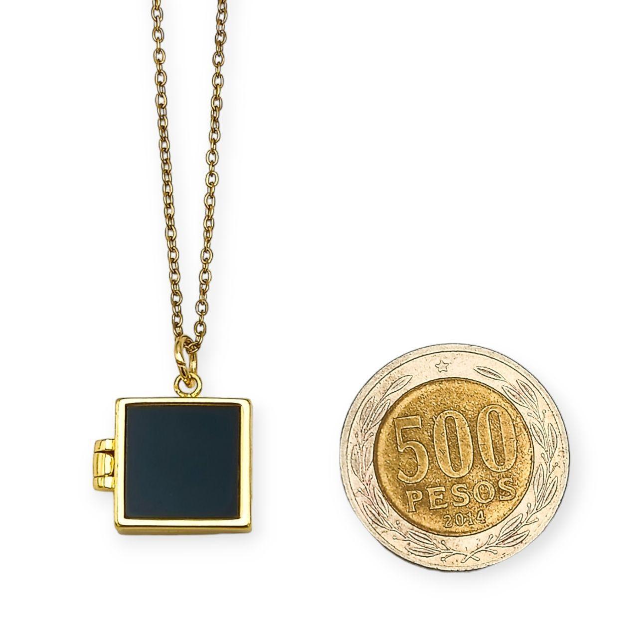 Colgante Relicario Negro Collar Guardafoto Chapado Oro 18k-6