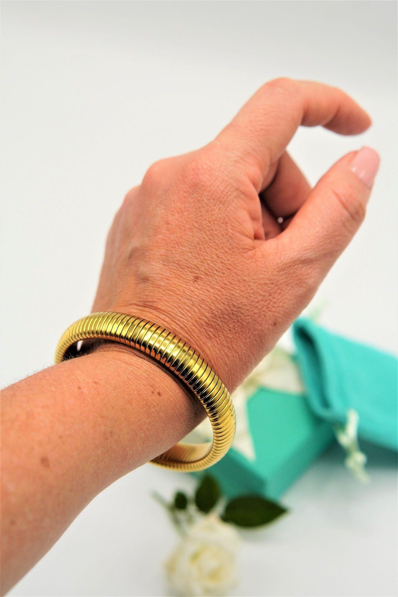 Pulsera elastica hipoalergenica tejido de serpiente chapada en oro 18k-3