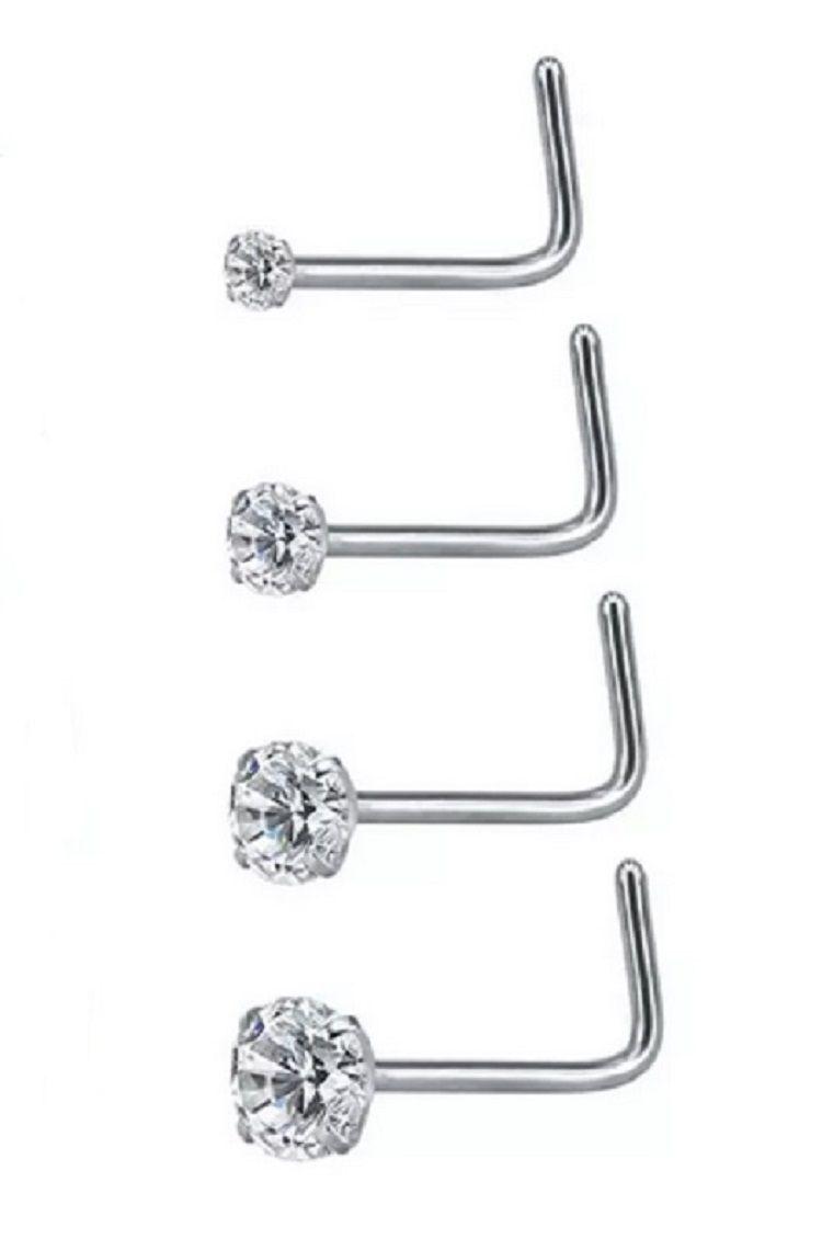 Set (04) de piercing acero quirúrgico  zirconia nariz boca oreja-0