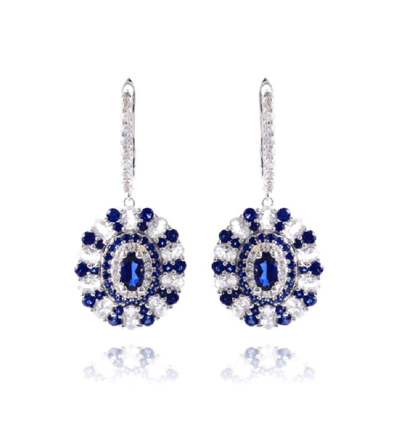 Aro Zafiro Azul Sintético Pendiente Plata 925 Saphire Blue-0