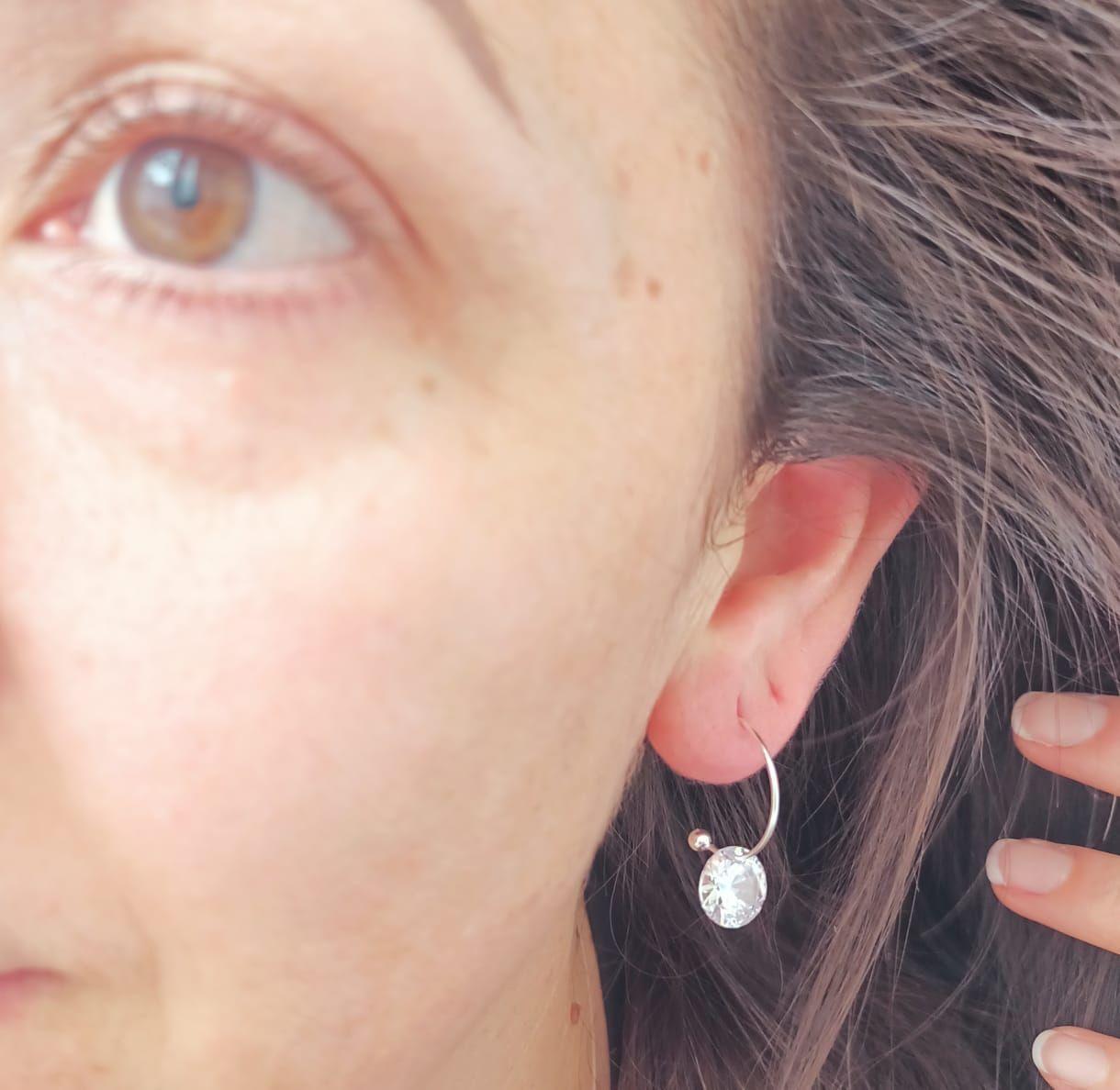 Argollas Punto De Luz Hoop Plata Fina ley S925 Zirconia 10mm-2