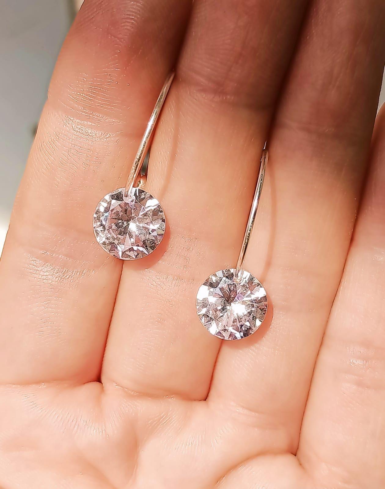 Argollas Punto De Luz Hoop Plata Fina ley S925 Zirconia 10mm-4