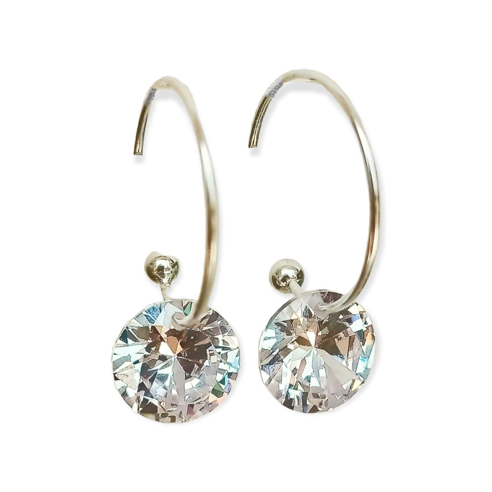Argollas Punto De Luz Hoop Plata Fina ley S925 Zirconia 10mm-0