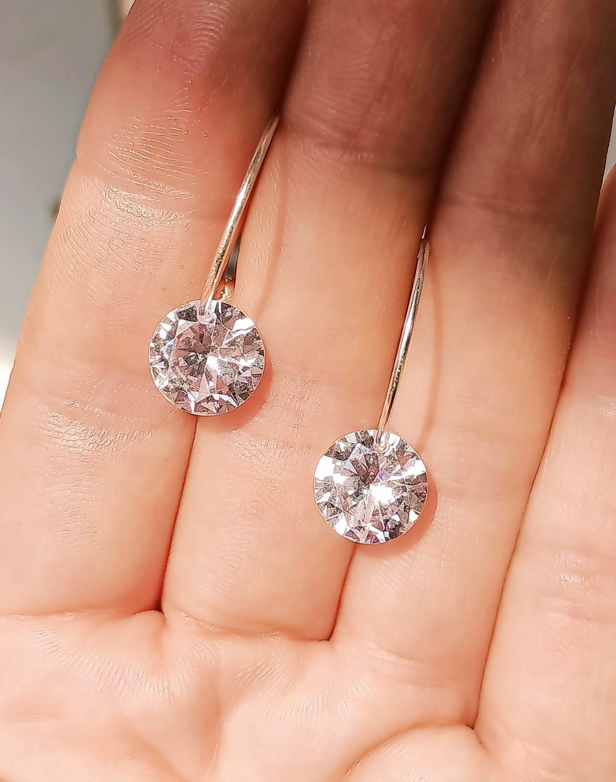 Argollas Punto De Luz Hoop Plata Fina ley S925 Zirconia 10mm-4