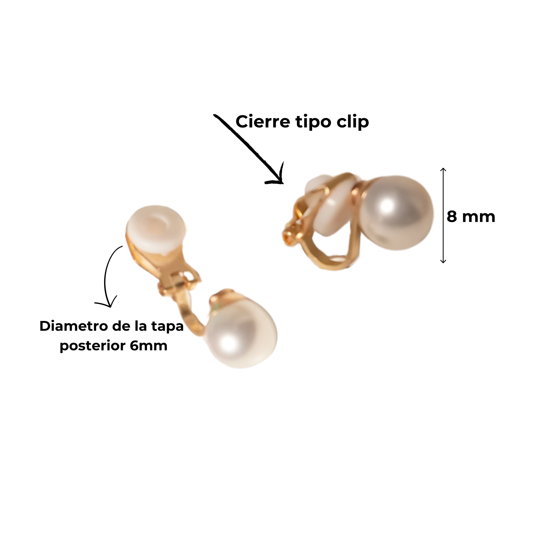 Aros perla 8mm sin perforaci n ba ado en oro 14k-1