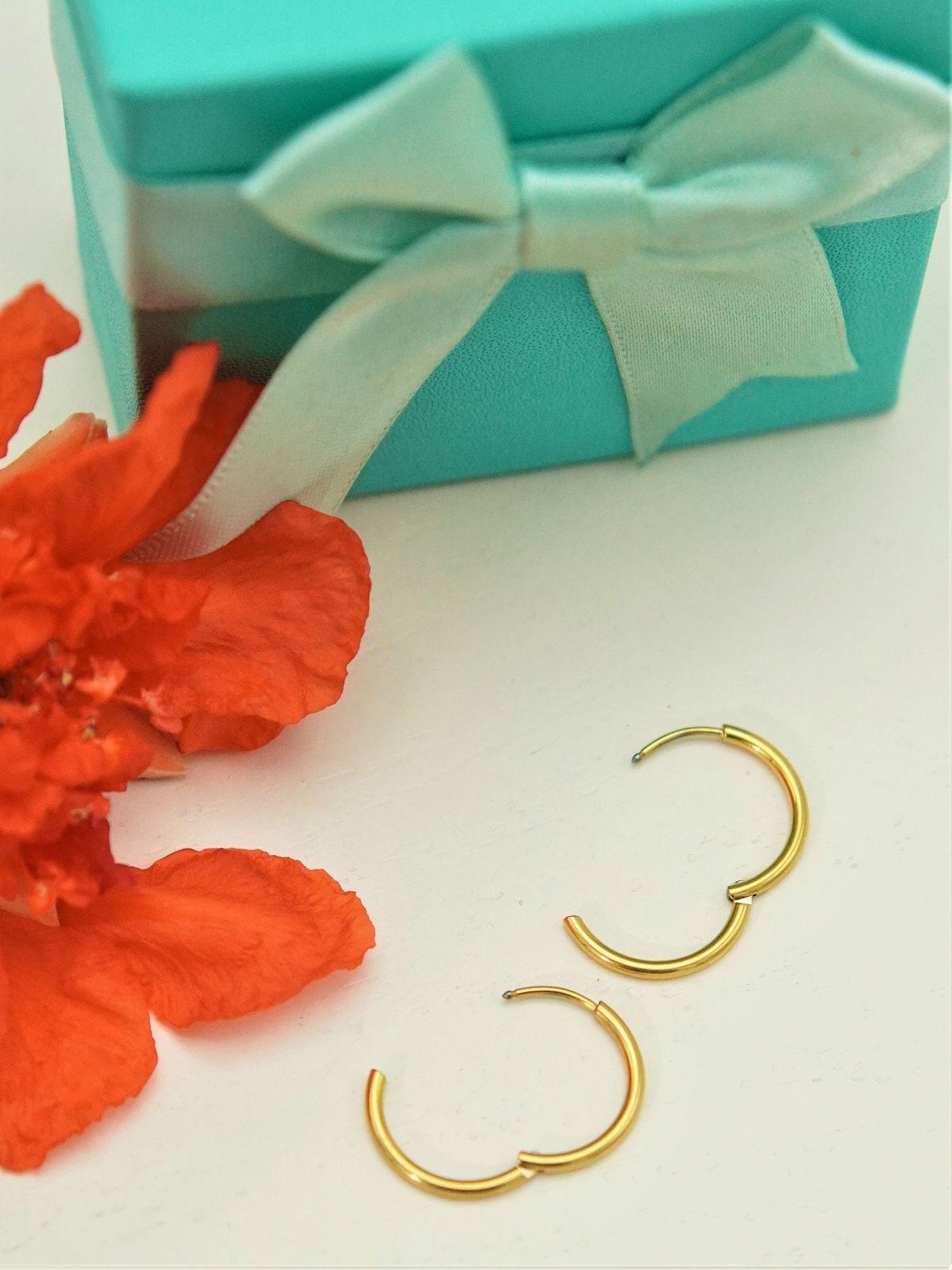 Argollas lisas minimalistas 14mm chapadas en oro 18k titanio ASTM F136-3