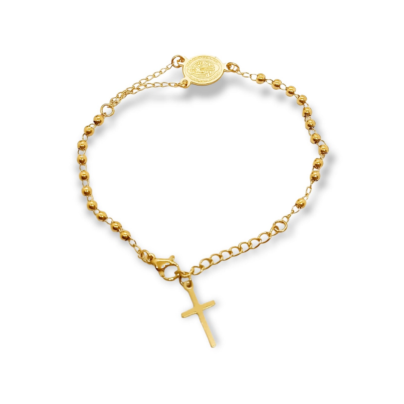 Pulsera Ajustable Rosario Camandula San Benito enchapado Oro 18kl-1