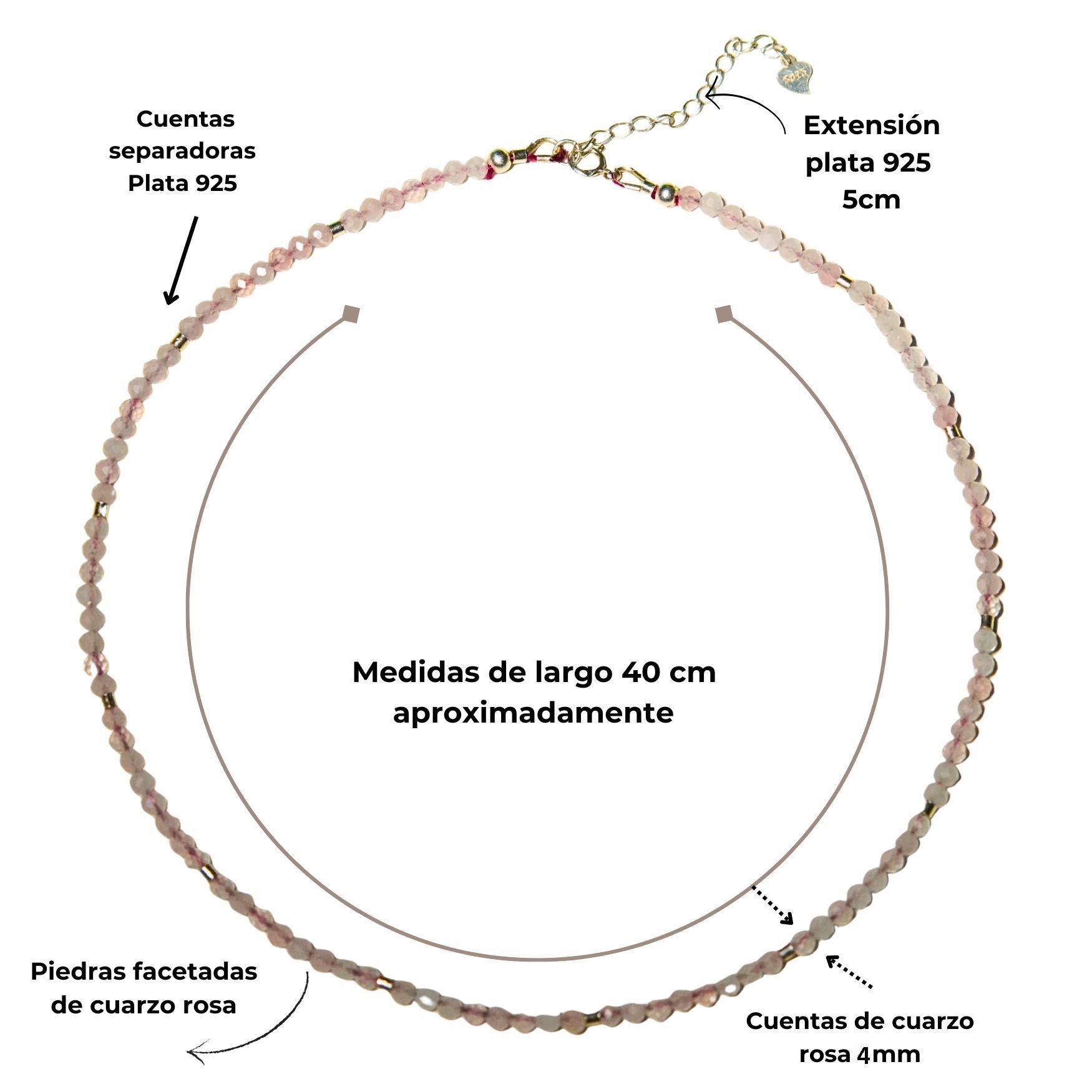 Collar gargantilla Cuarzo Rosa 4mm plata fina 925 Terranova-2