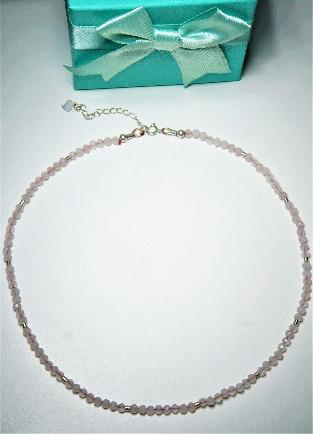 Collar gargantilla Cuarzo Rosa 4mm plata fina 925 Terranova-4