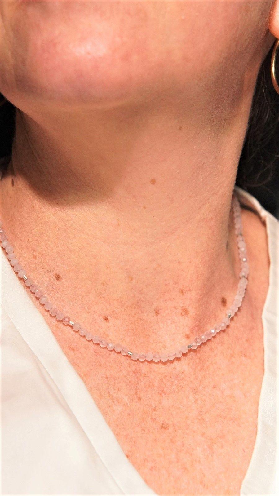 Collar gargantilla Cuarzo Rosa 4mm plata fina 925 Terranova-6