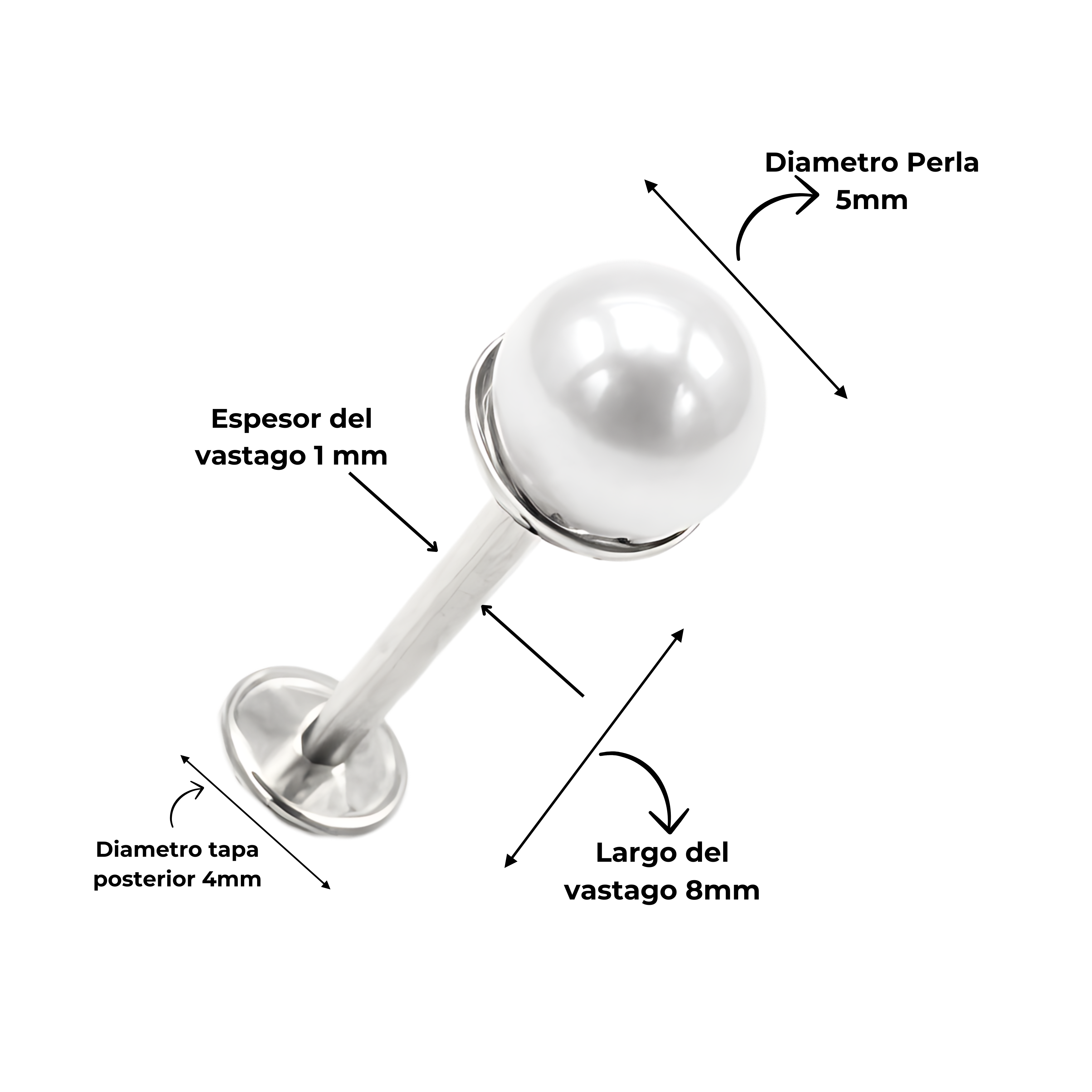 Aros perlas de seguridad plateadas titanio ASTM F136-2