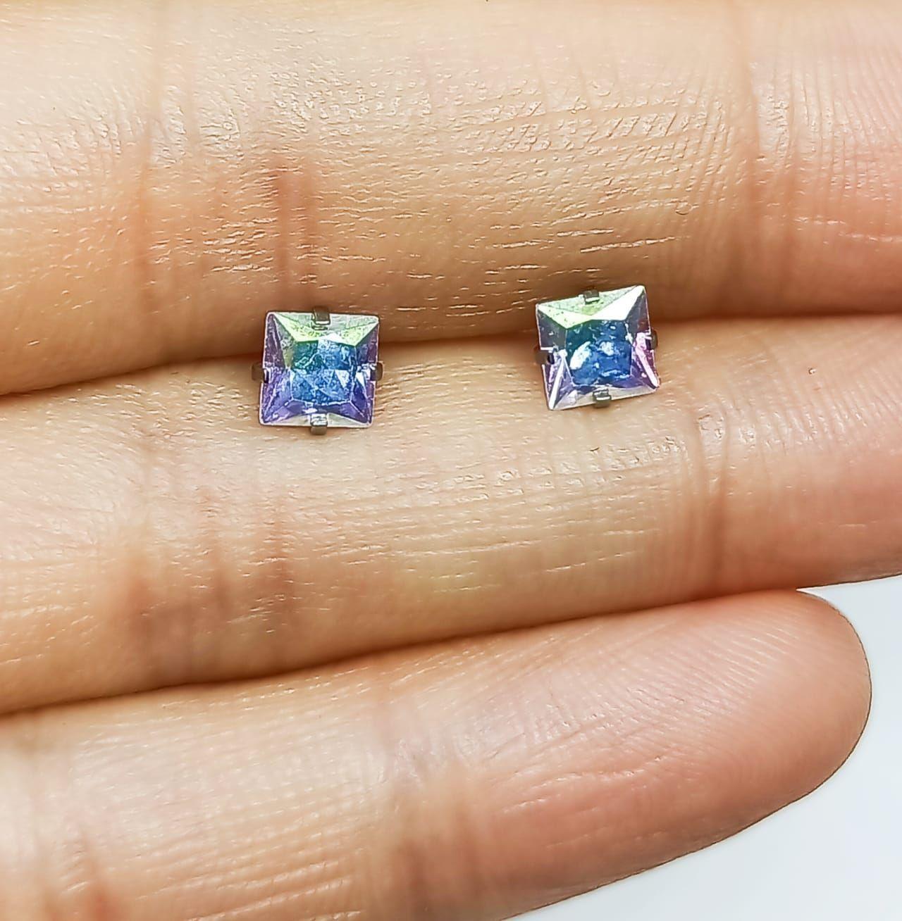 Aros Punto de Luz Acero Inoxidable Tornasol Zirconio Cuadrado 5mm-4