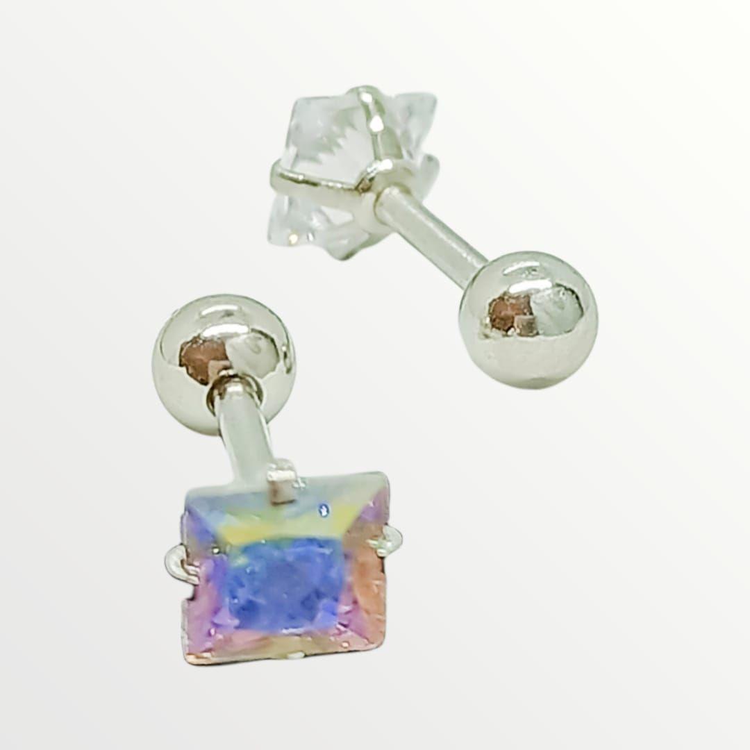 Aros Punto de Luz Acero Inoxidable Tornasol Zirconio Cuadrado 5mm-1