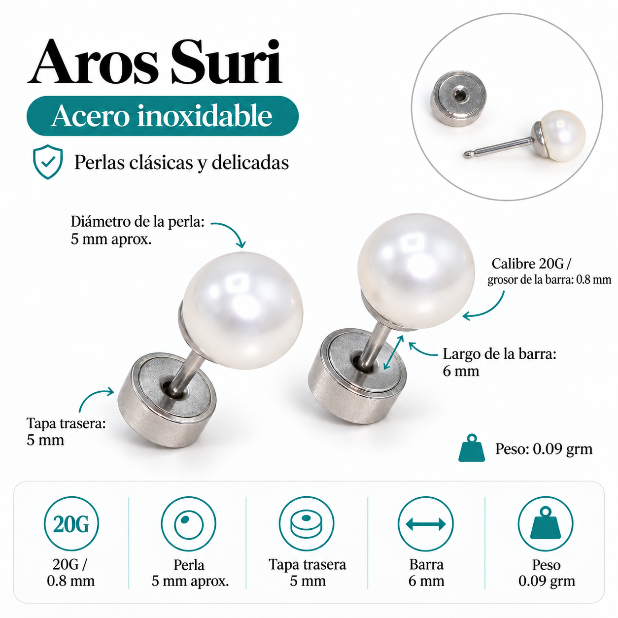 Aros abridores Suri con perla 5mm-1