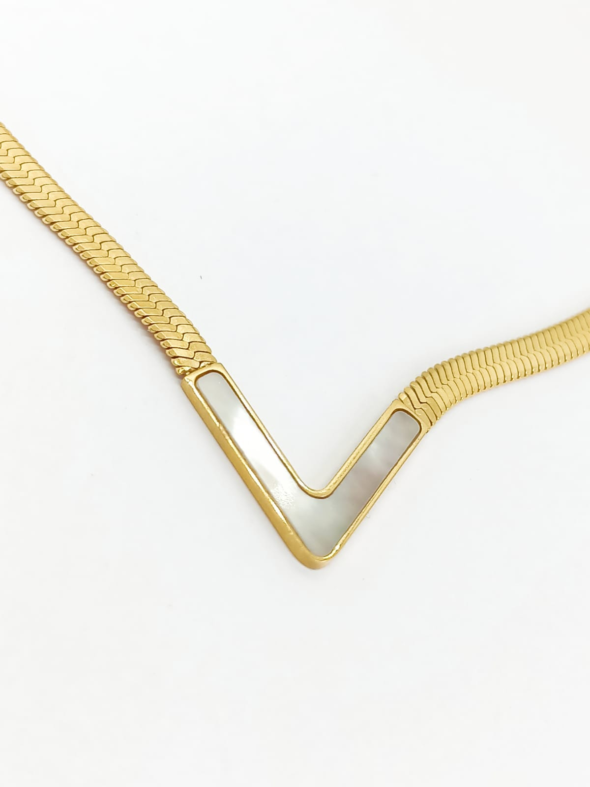 Colgante Forma V Gargantilla Acero Minimalista enchapado Oro 18kl-2