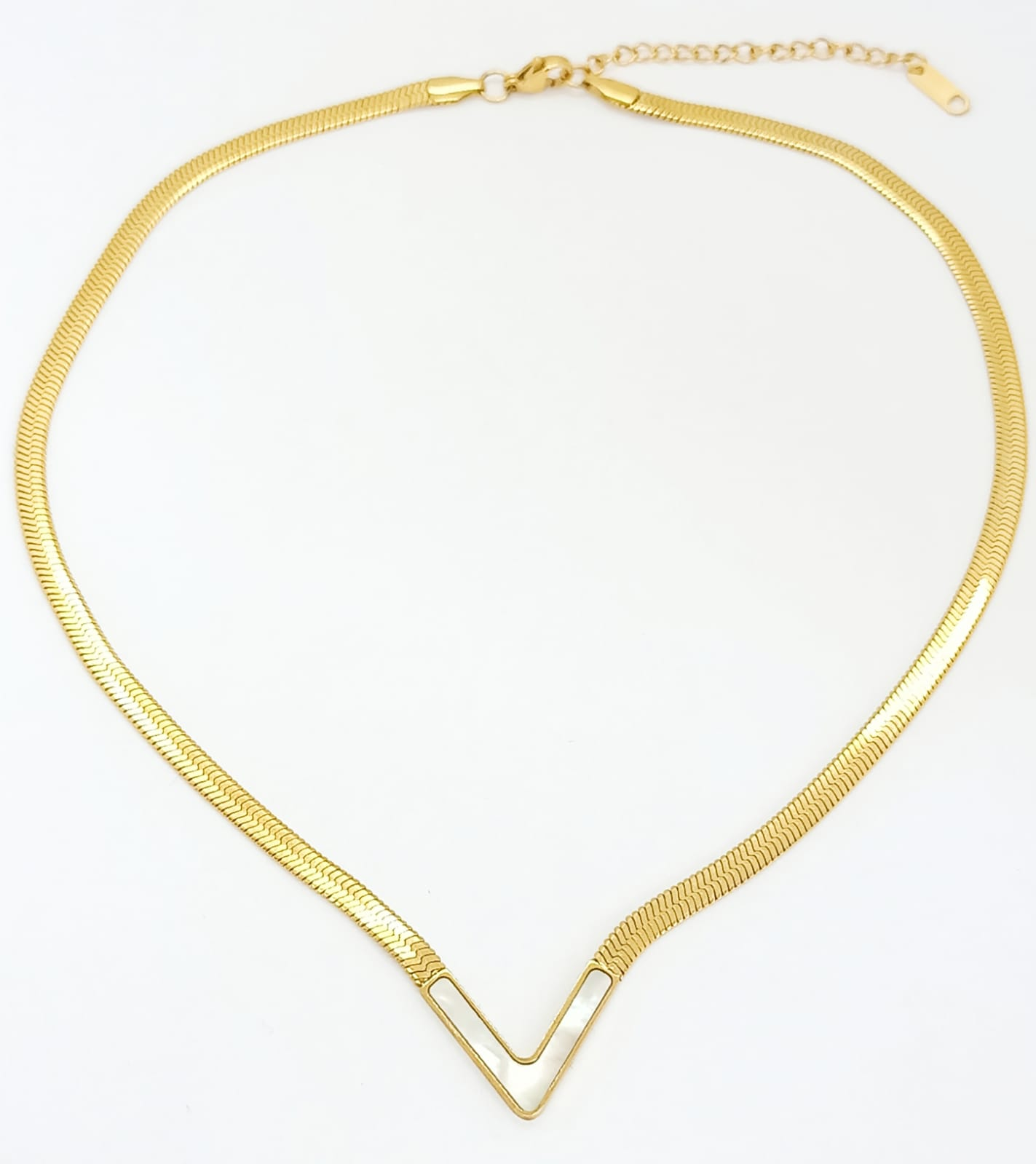 Colgante Forma V Gargantilla Acero Minimalista enchapado Oro 18kl-1