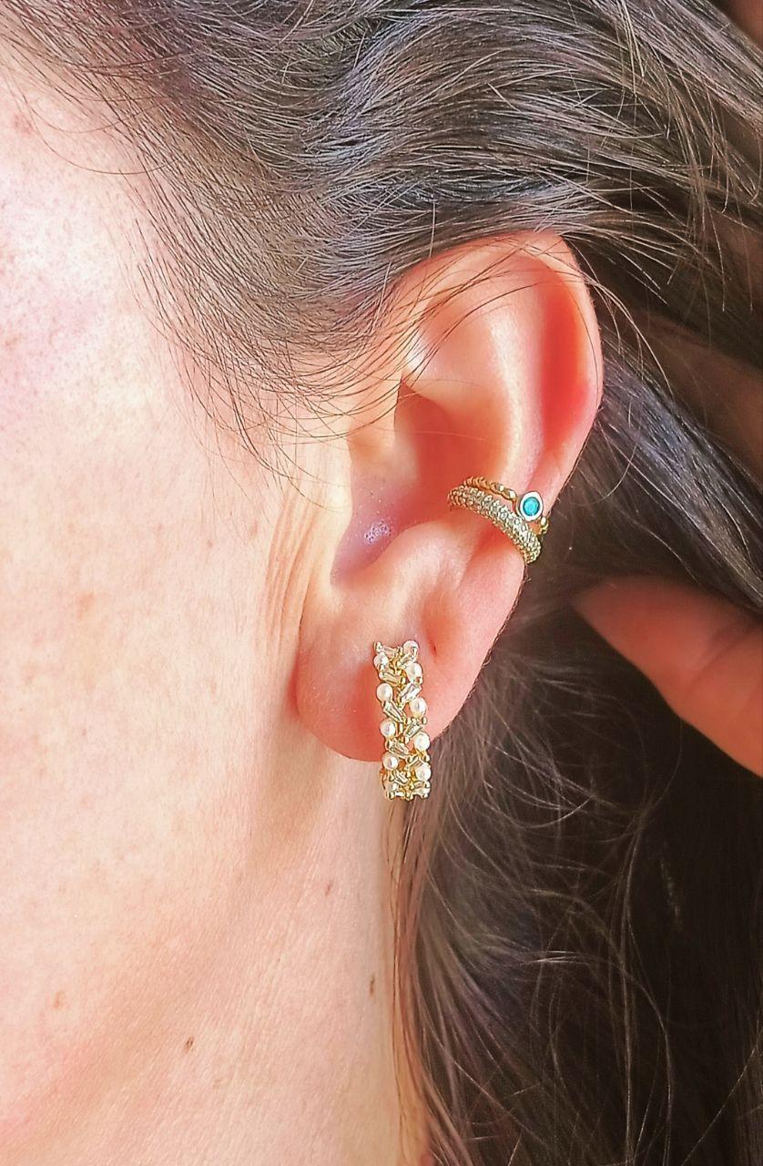 Aros Sin Perforación Argolla Huggies Perlas Zirconia Chapada en oro 18kl-4