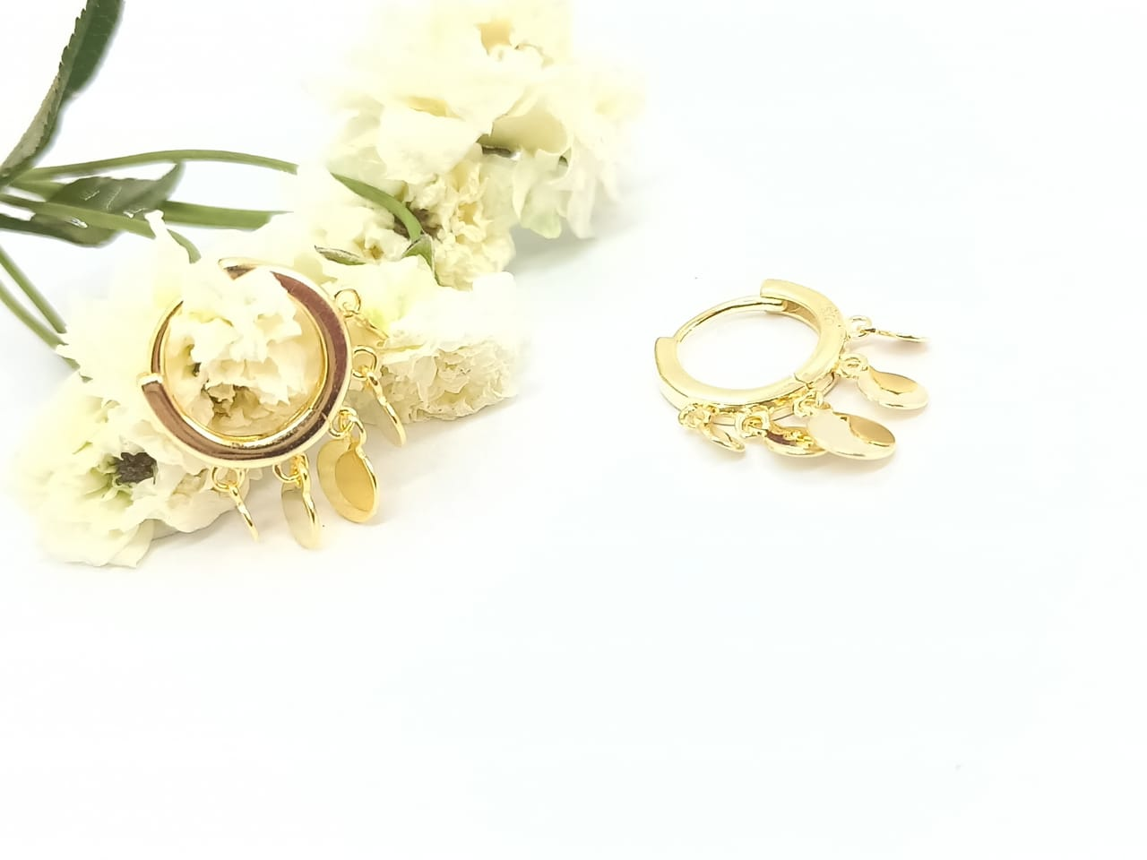 Aros Pequeños Argolla Lentejuelas Plata 925 Chapado En Oro-2