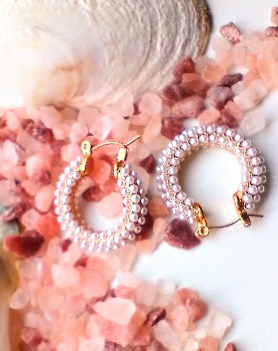 Aretes argollas bote largas con perlas chapadas en oro 18k joyeria fina-4