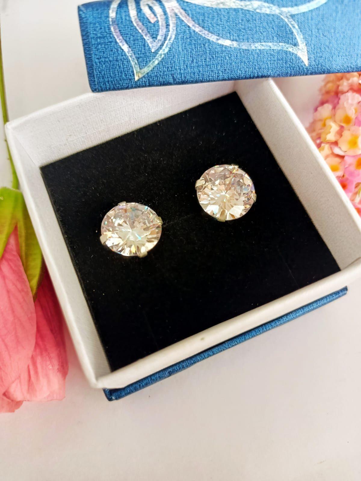 Pendientes Aretes Aros Puntos Luz En Plata 925 Zirconia 11mm-1