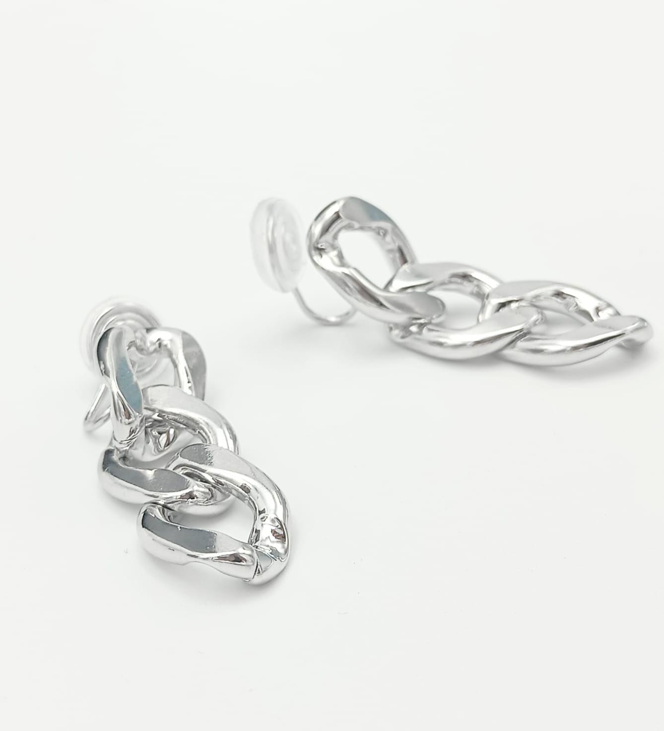 Aros Cadena Eslabones Plateados Earcuff Sin Perforacion-5