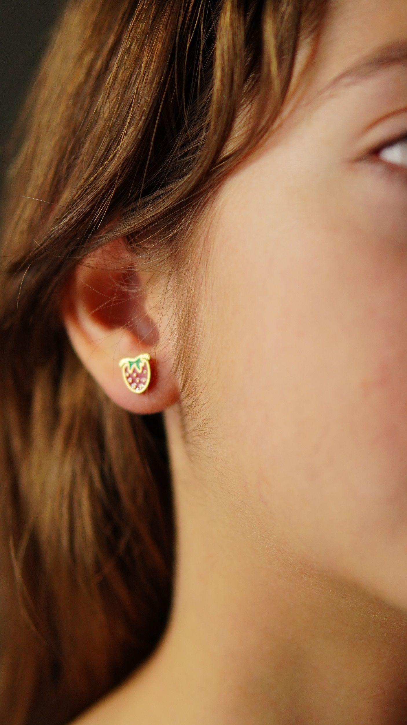 Aros de seguridad frutilla veraniega ni a fresa chapada en oro 18K-2