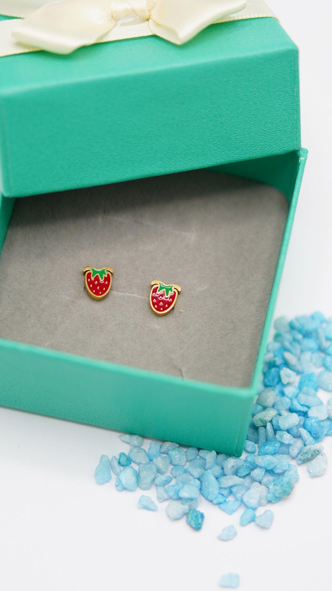 Aros de seguridad frutilla veraniega ni a fresa chapada en oro 18K-3