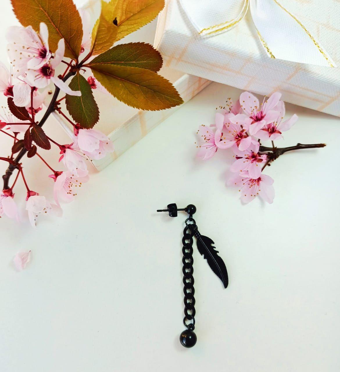 Pendiente Largo Kpop Pluma Eslabón Moda Cosplay Punk Unidad Negro-4