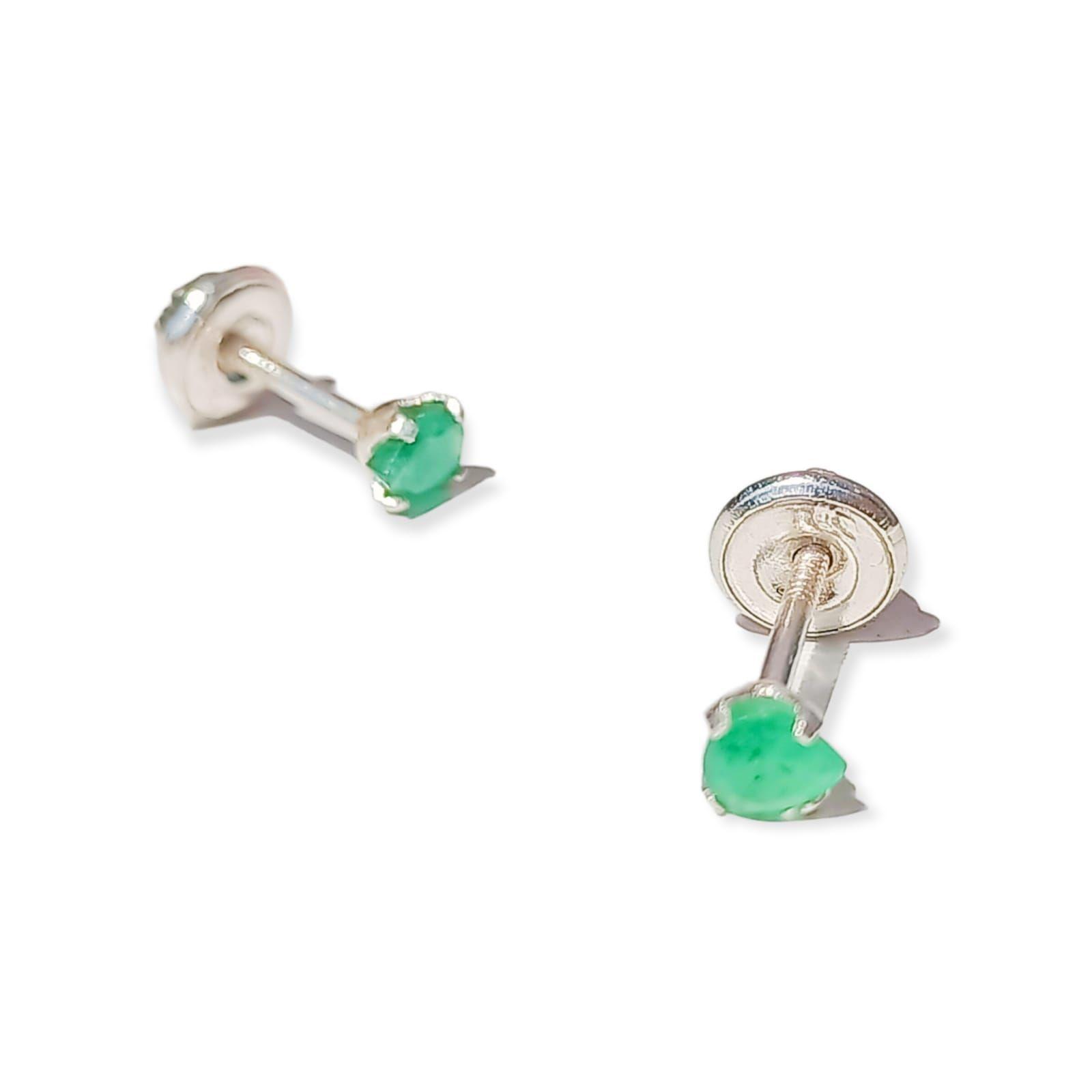Aros abridores de tuerca en plata fina ley S925 con Esmeralda natural genuina 3mm-3