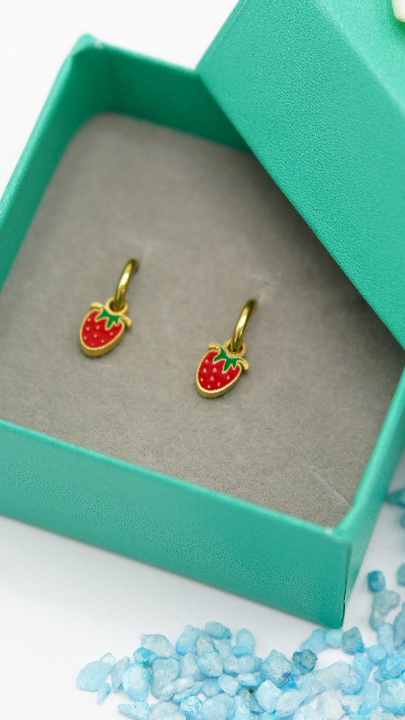 Argollas huggies frutillas fresitas Chapada En Oro 18k-3