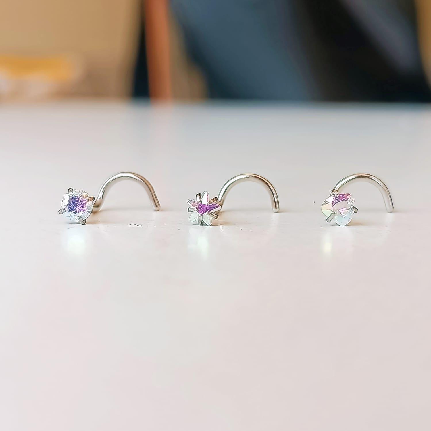Pack Piercing Acero Quirúrgico Nariz set Zirconia Tornasol tipo S-8