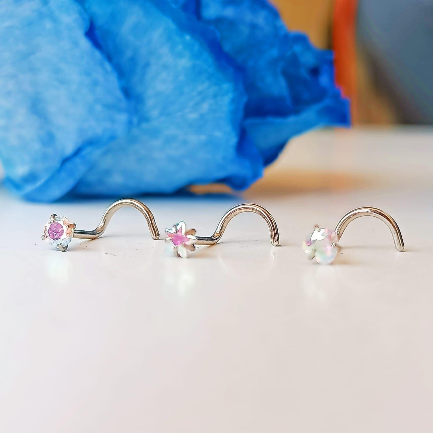 Pack Piercing Acero Quirúrgico Nariz set Zirconia Tornasol tipo S-4