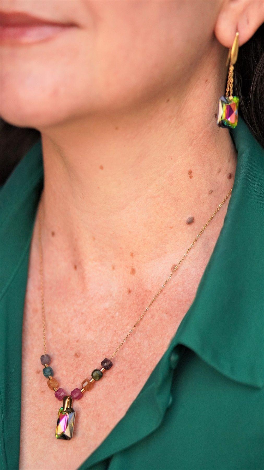 Conjunto Mia collar y aros cristales austriacos chapado en oro 18k-2