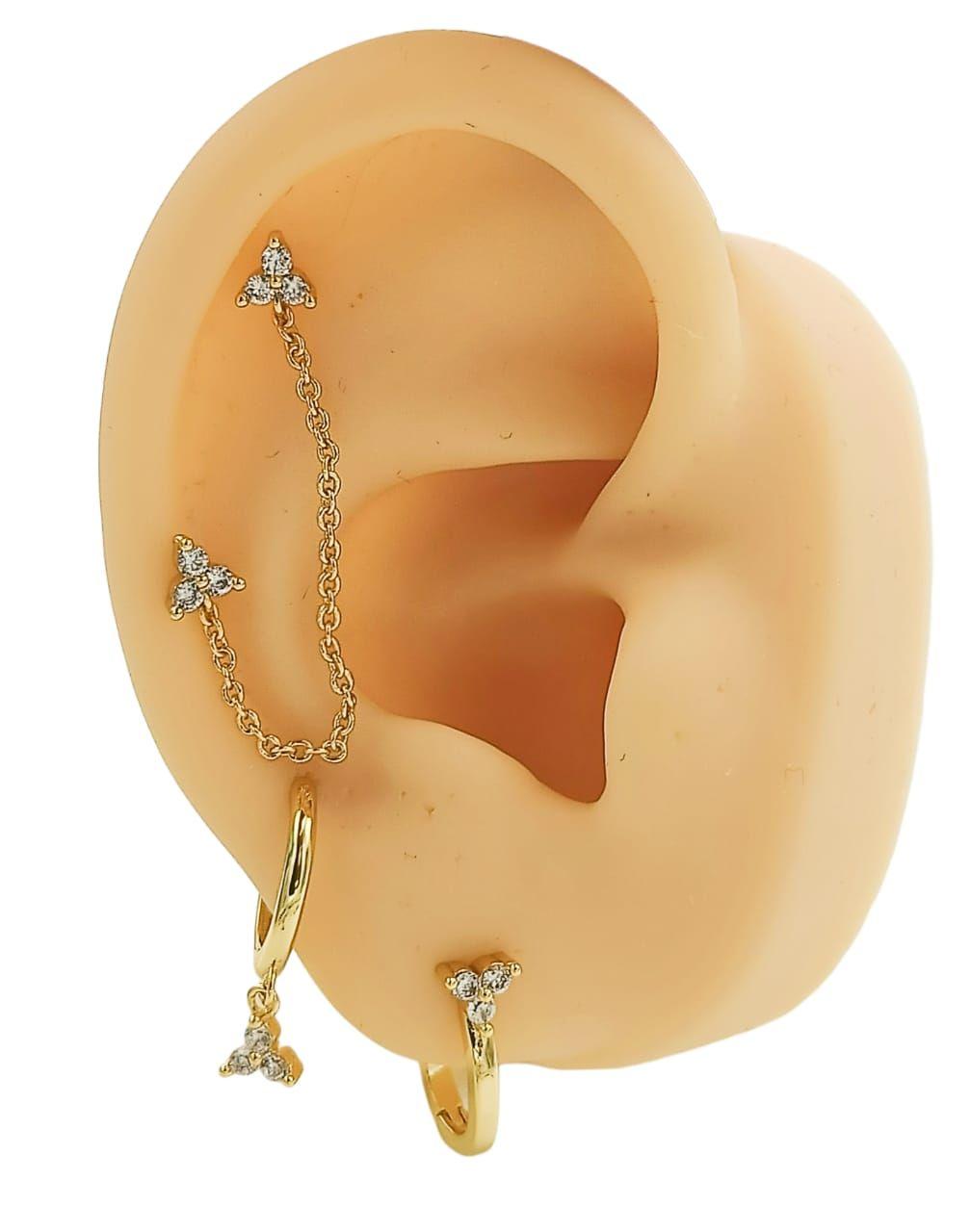 Set Conjunto Huggies pendientes Flor trímera chapados En Oro 18k-0