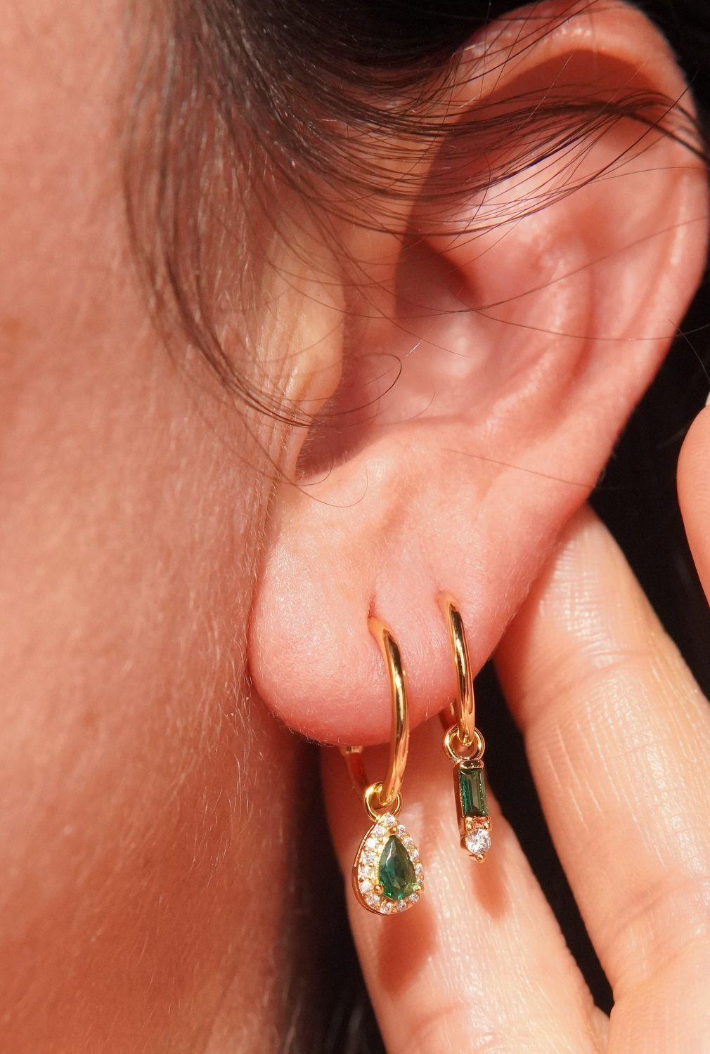 Pack de aros Diana zirconias verdes ba ado en oro-3