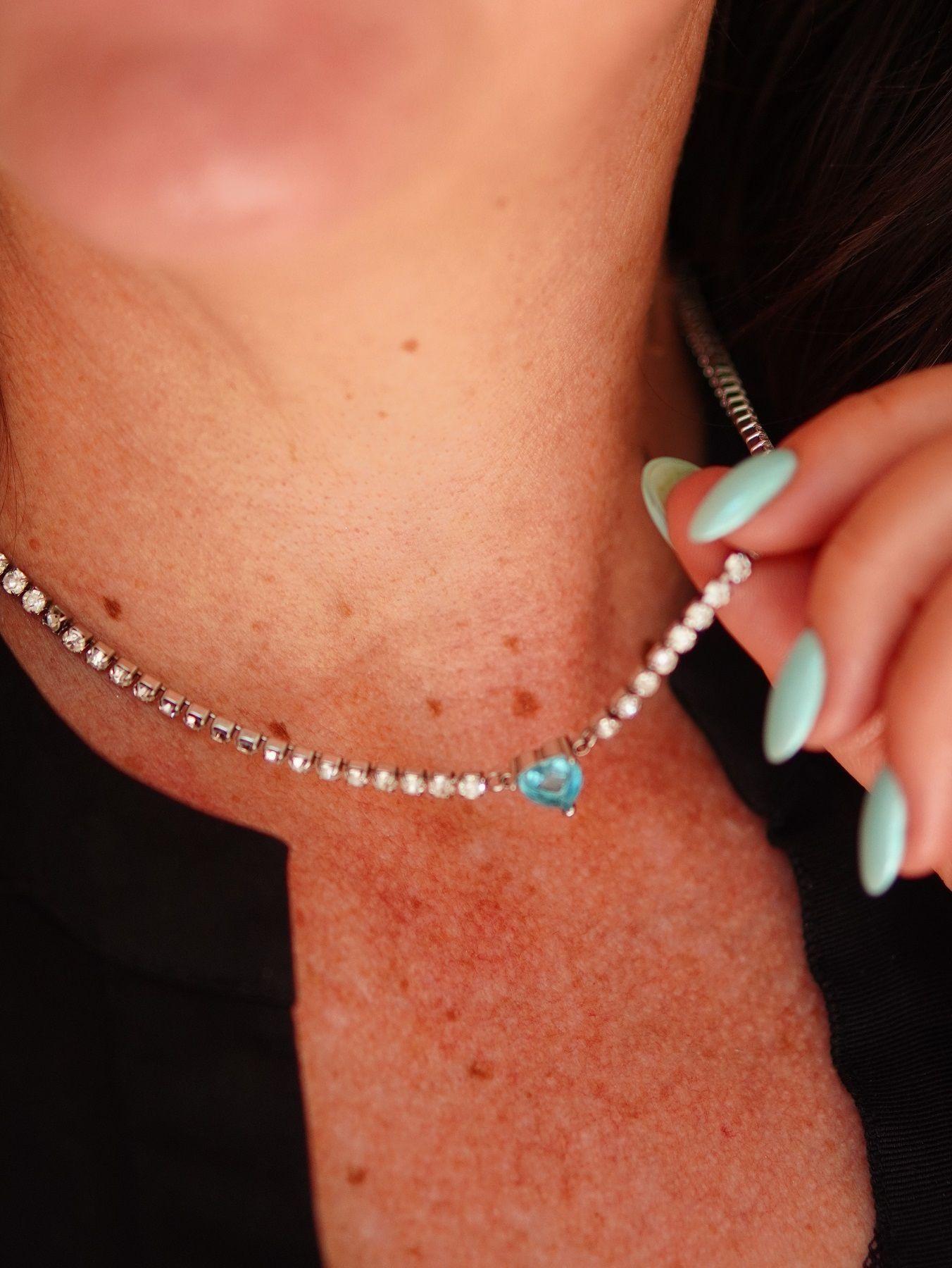 Collar tennis zirconias cubicas corazon azul hipoalergenico-2