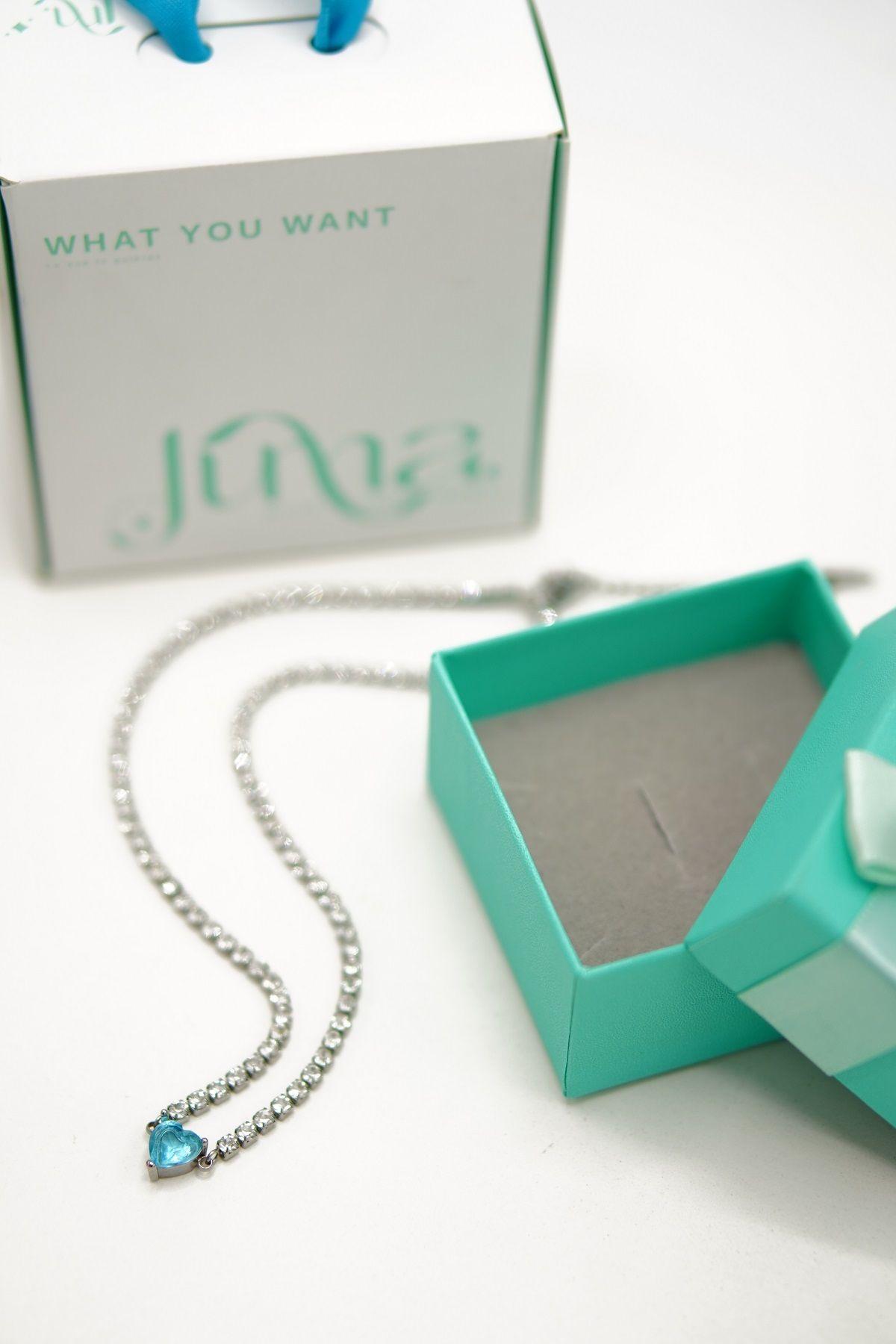 Collar tennis zirconias cubicas corazon azul hipoalergenico-3