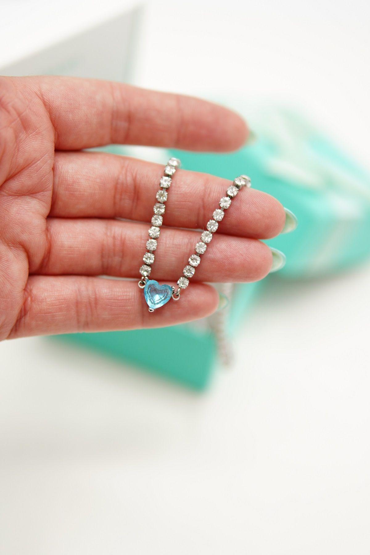 Collar tennis zirconias cubicas corazon azul hipoalergenico-4